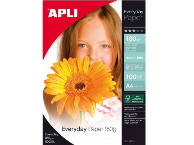 APLI PAQUETE 100H PAPEL 180G A4 INK GLOSSY 11475