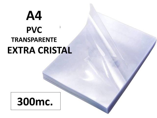 PORTADAS A4 PVC 300MC TRANSPARENTE EXTRA 100u.