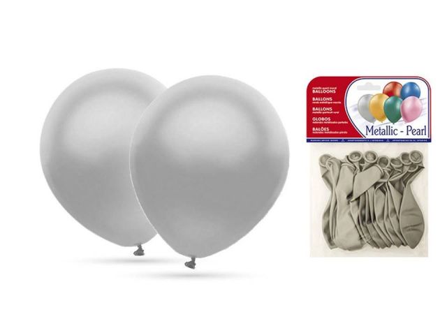 GLOBOS 22/24CM BOLSA 15 UNID PLATA