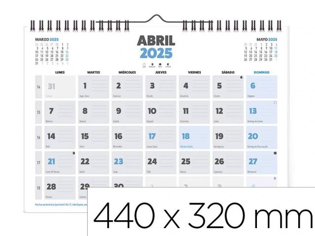 LIDERPAPEL CALENDARIO PARED ESCRIBIR A3 44x32cm 2025