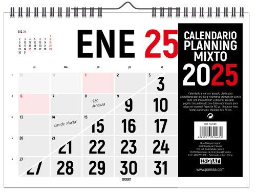 INGRAF CALENDARIO PARED  A3 42x30cm DOBLE 2025