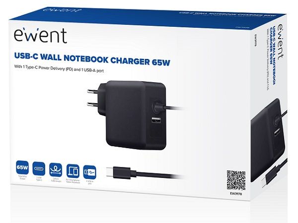 EWENT CARGADOR PORTATIL 65W USB-C EW3978