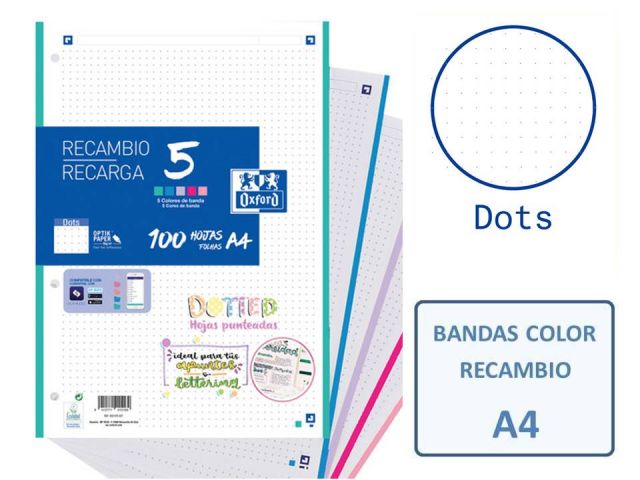 OXFORD RECAMBIO A4 100H DOTS BANDAS PASTEL.